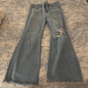American Eagle Light Blue Ripped Flare Jeans